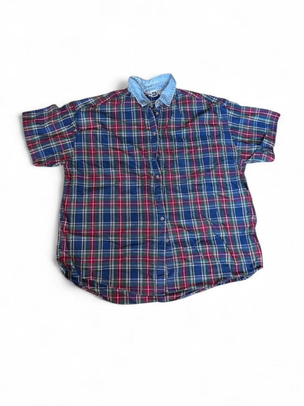 Krazy Kat Plaid Button-Down with Denim Collar